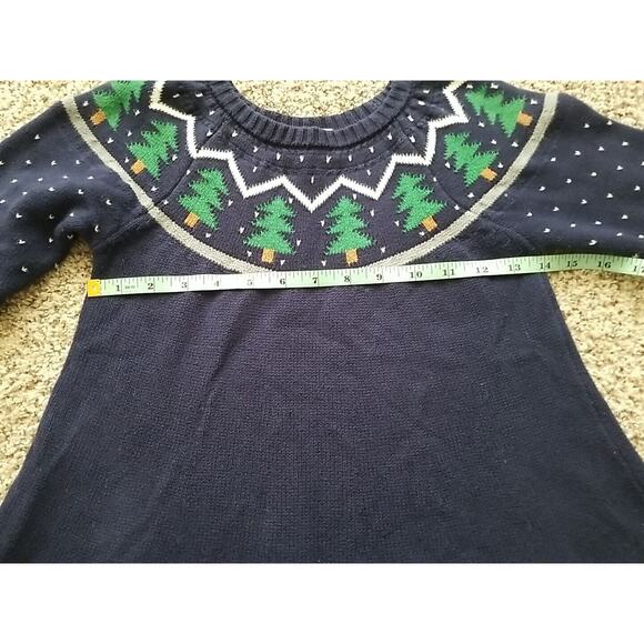 Hanna Anderson Girl Navy Blue With Christmas Trees Knit Dress Size Girl 10 140cm - Picture 8 of 8